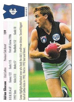 1993 Select AFL #159 Adrian Gleeson Back